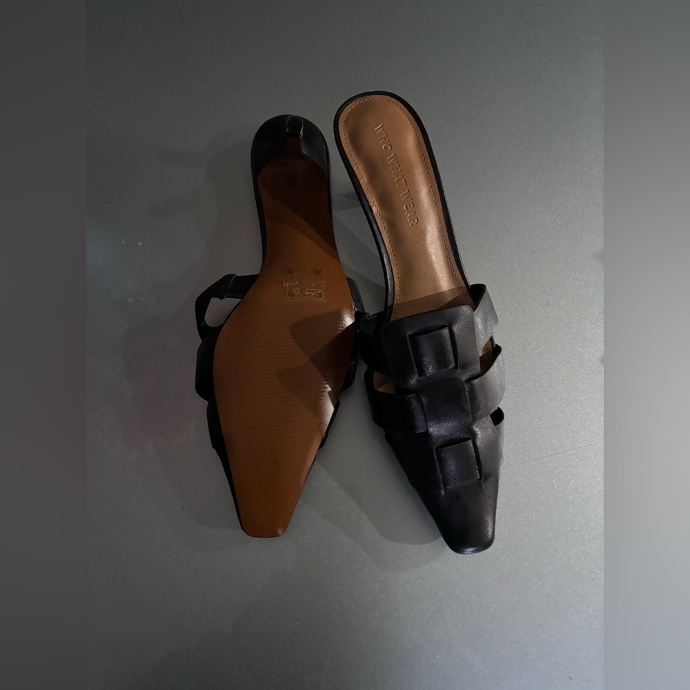 Who What Wear Black Pointed Leather Slide Mules - Picture 6 of 7